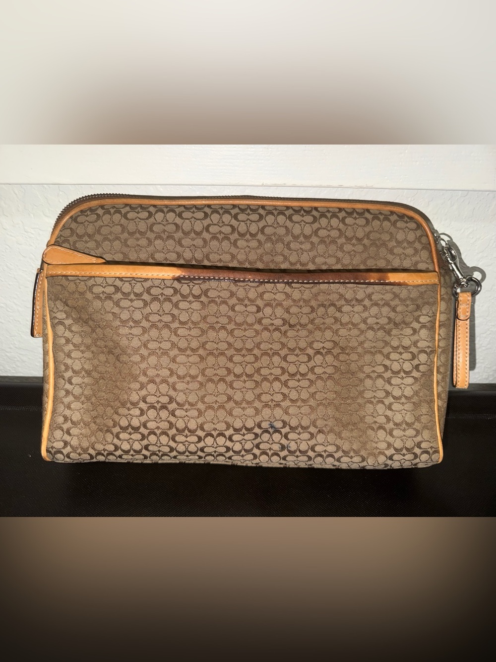 Coach Brown Signature Canvas Travel Pouch with Tan Leather Trim - Picture 5 of 8